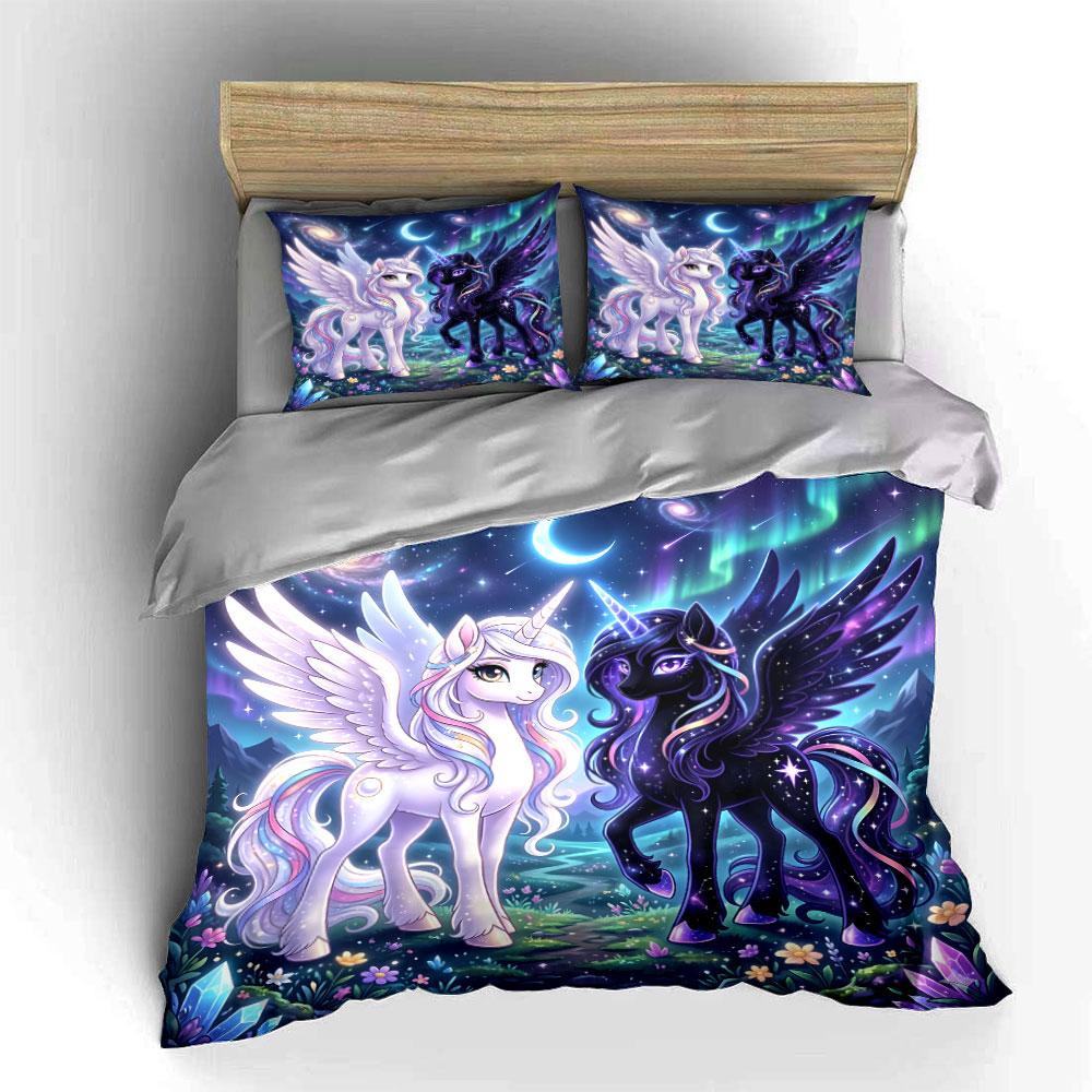 Enchanted unicorns under cosmic sky Bedding Set for Kids Luxury Gift 3pcs Digital Print Comforter Set Soft Comfortable