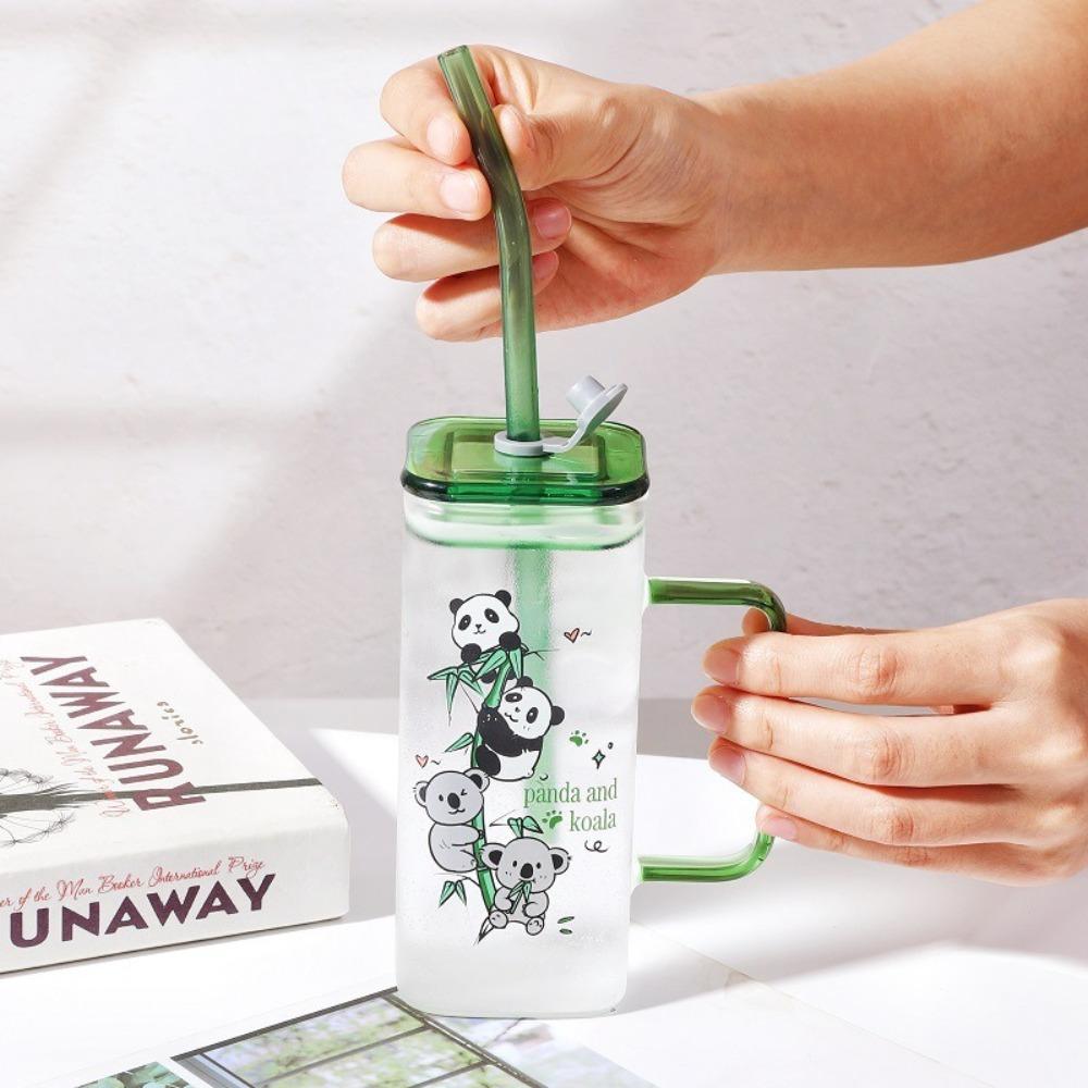 With Lid and Straw Coffee Cup Square Juice Glass Couple Gifts Transparent Glass Cup  Home Bar