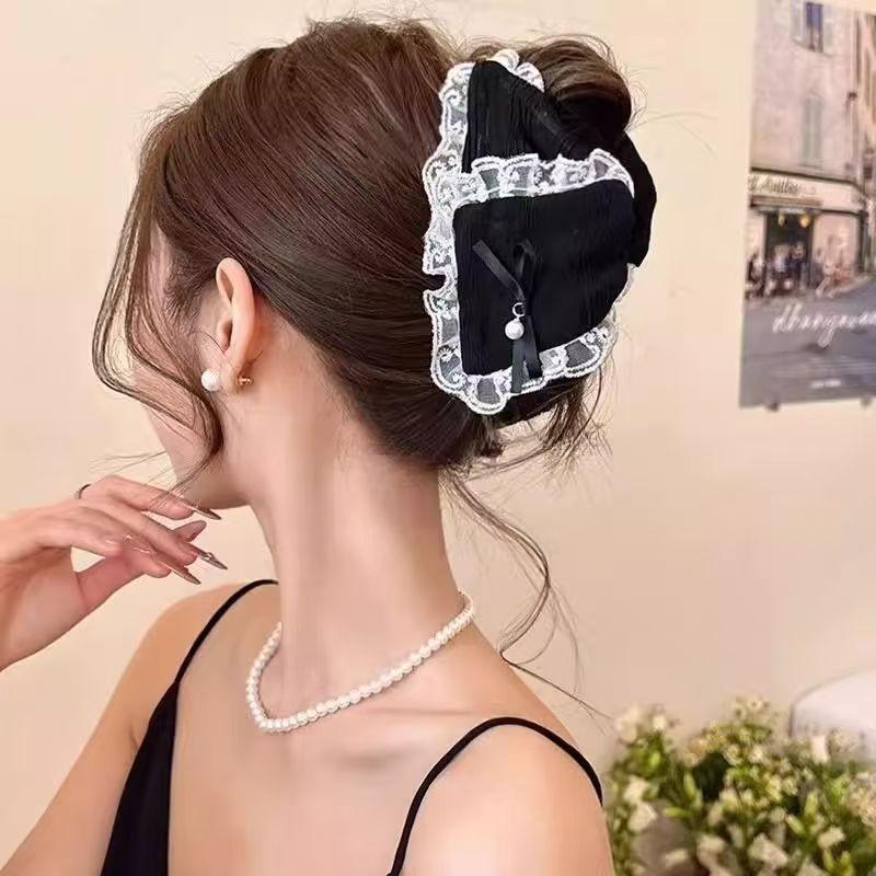 

Hair accessories Claw clip hair hooks hair claw clips bow lace flowers hair y2k cute core french style French tongs sweet чёрный