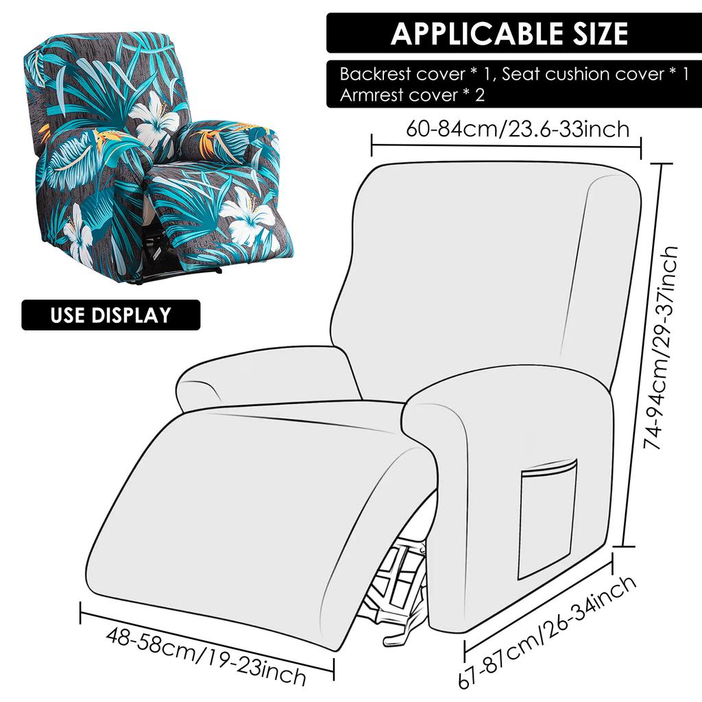 Recliner Chair Cover Full Wrap Style Single Reclining Slipcover With Side Pocket Machine Washable Stretch Printed Armchair Cover