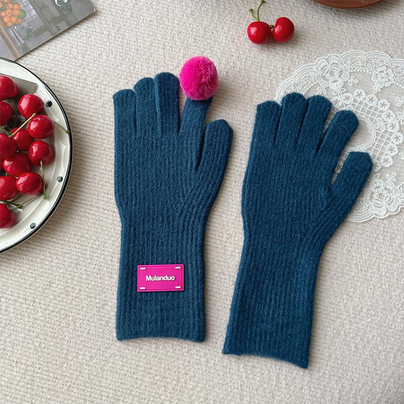 

Высококачественные сенсорные теплые зимние утолщенные шерстяные шарики контрастных цветов и забавные вязаные вручную перчатки One size