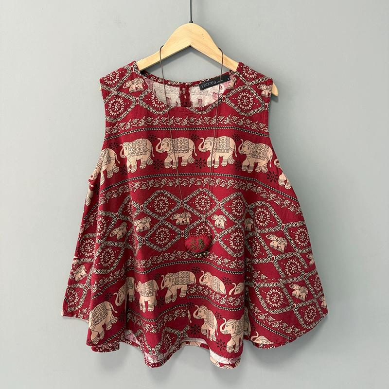 ZANZEA Women Loose Casual Round Neck Sleeveless Print Tank Tops