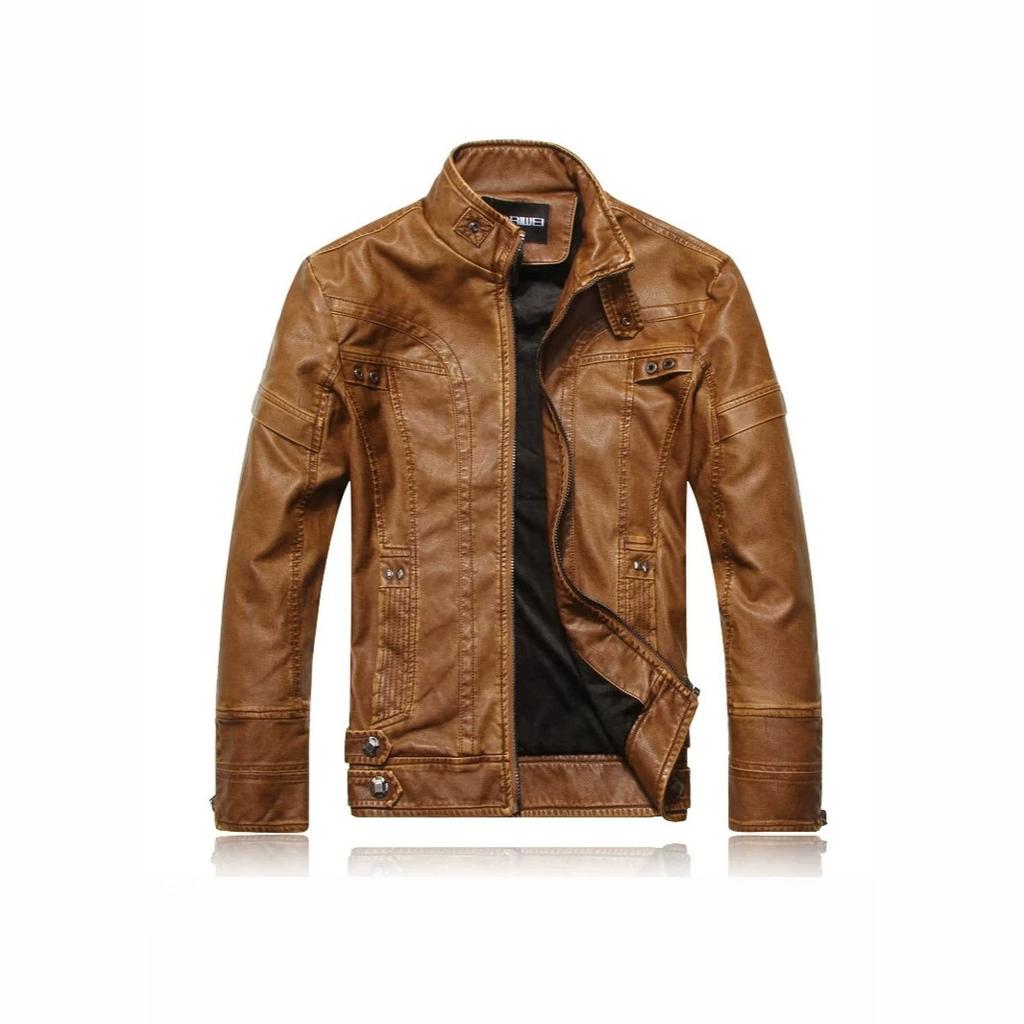 Men's leather jacket autumn and winter middle-aged and elderly PU leather jacket stand-up collar piled thickened locomotive trendy jacket