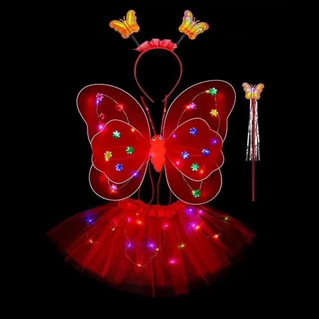 LED Children Costume Props Girls Skirt Flashing Lights Butterfly Skirt Suit Angel Luminous Wings Butterfly Wings Fancy Dress Set
