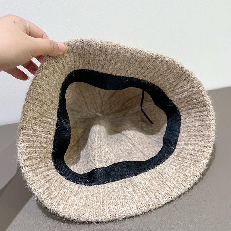 Retro Jednobarevný Klobouk Bucket Dámský Plyšový Pletený Klobouk Bucket Zimní Termální Klobouk Basin Dámský