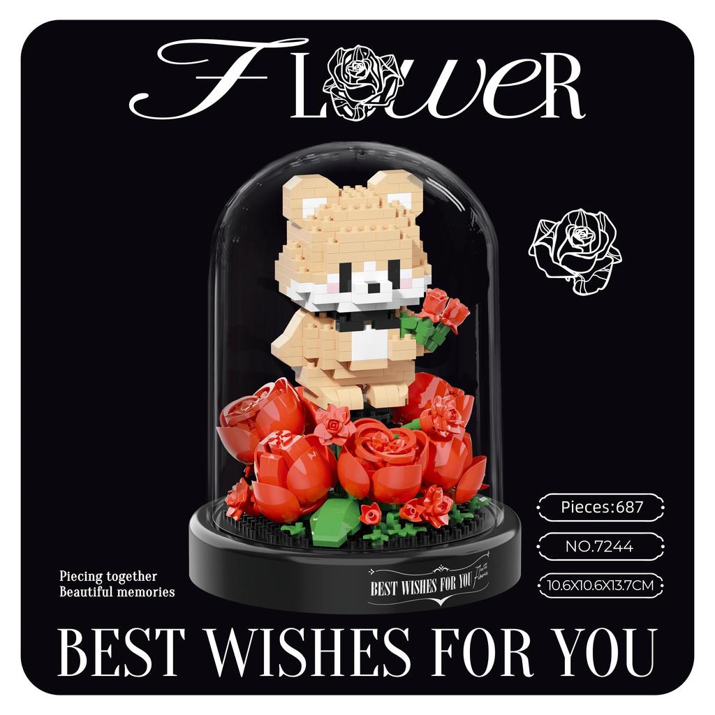 Non-Toxic Mini Building Block Animal Garden Cartoon Rabbit Rose Bricks Diy Assemable Eternal Flower Creative Educational Toys For Children