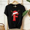Cute Cartoon Xmas Initial A~Z Graphic T Shirts Christmas Reindeer Lights Print T-Shirts Holiday Party Family Matching Tshirts