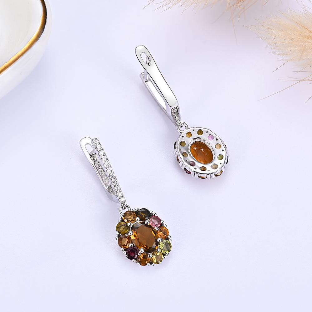 Splendido set di gioielli raffinati in argento sterling 925 con gemme di tormalina naturale colorata per feste da donna e outfit quotidiani