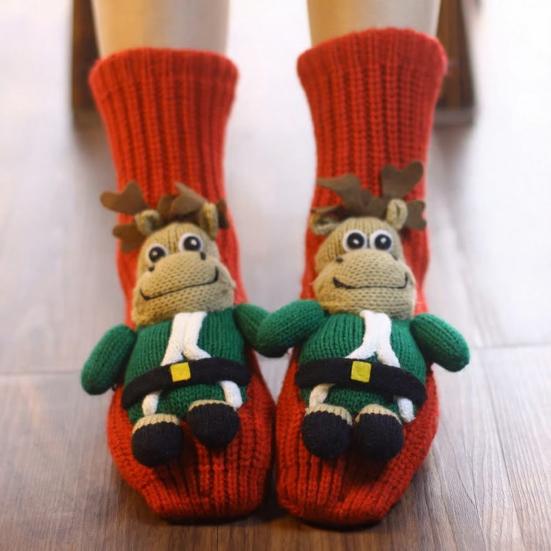1 Pair Knitted Animal Socks Autumn Winter Thick Warm Knitting 3D Animal Doll Mid-calf Socks Women Stretch Home Floor Carpet Sleeping Socks
