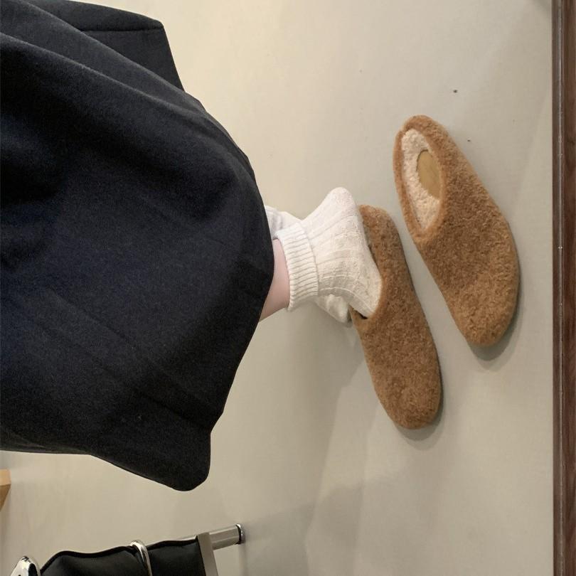 Baotou half slippers fashionable outer wear 2025 autumn and winter muffin thick-soled versatile one-pedal lazy shoes lamb wool cotton mop