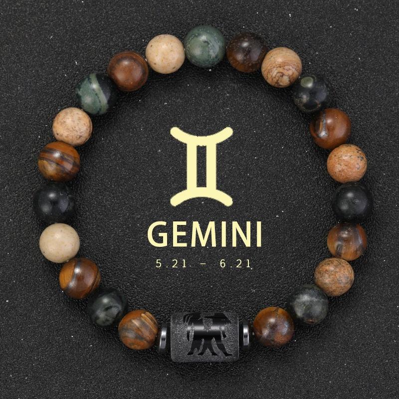 12 Zodiac Natural Stone Bracelets - Cancer, Virgo, Leo, Libra Designs, Ideal Couples & Friendship Gifts, Unisex Jewelry (Pulsera