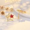 2026 Silver Needle Drip Oil Zircon Red Star Stud Earrings Korea Sweet Design Earrings Fashion Versatile Earrings