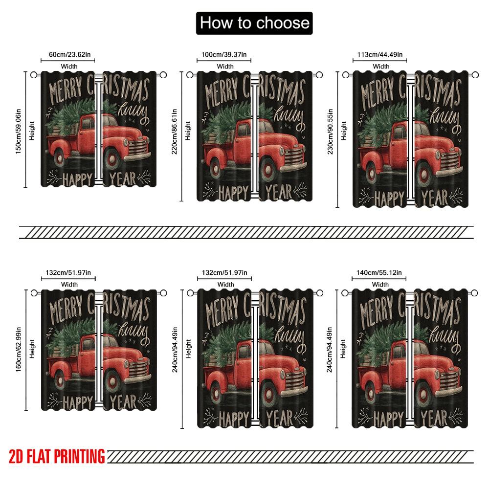 2pcs,2D plane printing Pattern Curtains Christmas Car Polyester Fabric (without rod) Versatile All Ldeal for Bedroom, Living