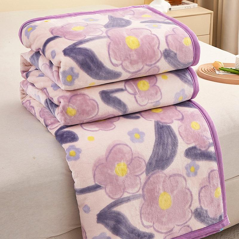 Nordic Style Plant Printed Flannel Blanket Thickened Multi Functional Cover Fleece Blanket Warm Sofa Cover for Office Nap