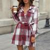Plaid Tie-Waist A-Line Midi Dress - European-American Commuter Style for Autumn/Winter