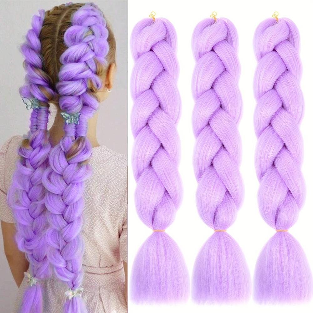 24 Inch Vlecht Haar Vooruitgerekt Paars Haarverlengingen voor Crochet Vlechten Synthetisch Haar DIY Roze Paarse Jumbo Paardenstaart Vlecht 24inch&3Pcs-300g