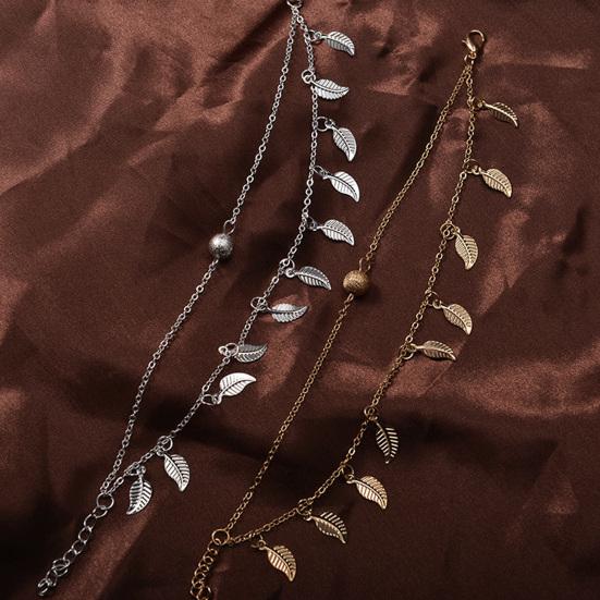 Women Anklet Two Layers Leaves Pendant Jewelry Bead Adjustable Long Lasting Chain Anklet
