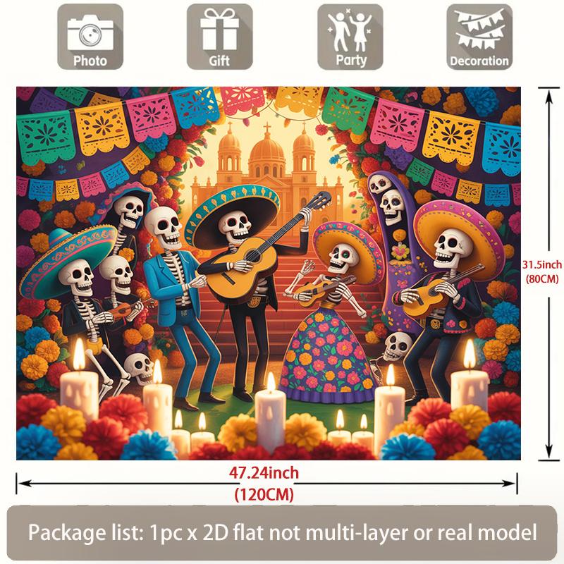 2D Flat Banner for the Mexican Day of the Dead Party - - - Vibrant Day of the Dead Decorations Including Skulls