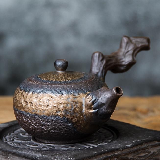 220ml Ceramic Tea Pot with Side Handle Japanese Style Coarse Pottery Kung Fu Tea Set