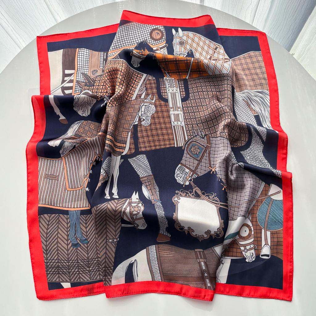 Imitation Silk Square Scarf For Women Stylish Printed Bandanas Hairband Luxury Hijab Neckerchief Elegant Shawl Wraps