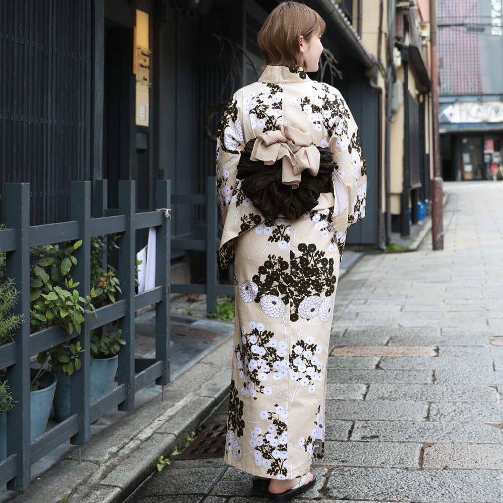 16 Patterns To Choose from Yukata Heko Obi Set Tokimeki Summer Love Yukata Heko Obi 2 Piece Set Beige Manju Chrysanthemum and White Small (11.