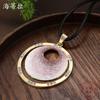 New Gradual Change Enamel Round Cake Leather Rope Long Pendant Women's Simple Fashion High Sense Ring Long Necklace