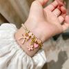 Sweet Pink Heart Star Bow Flower Bracelet for Women Pink Enamel Charm Pendent Adjustable Bangle Jewelry Daily Valentine Day