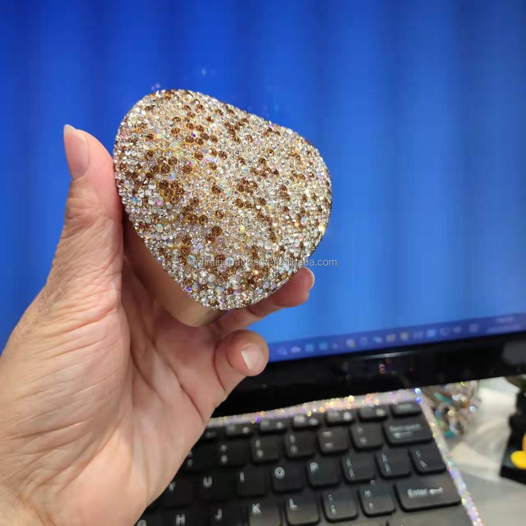 Rhinestone Decorated Heart Shape Luxury LED Champagne Fashion Wedding Ring Box Special Jewelry Gift Boxes with Velvet Insert
