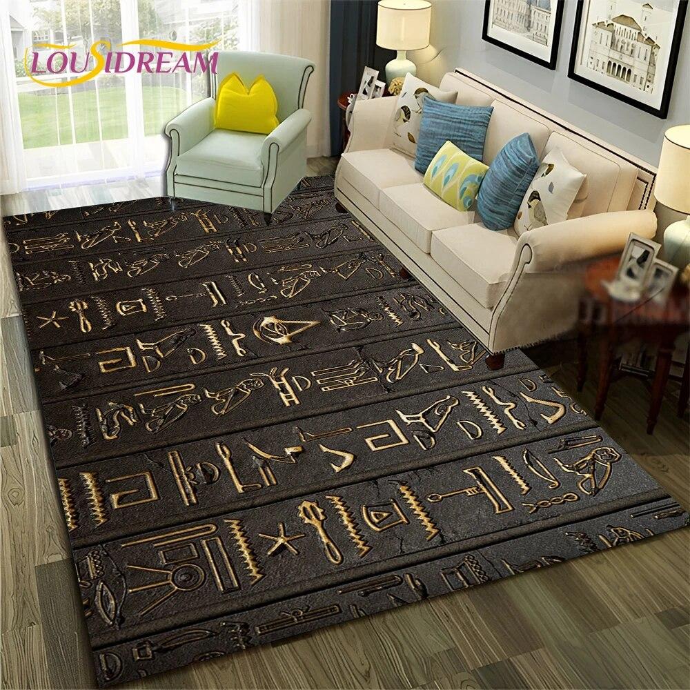 Ancient Egyptian Hieroglyphics Symbol Carpet Rug for Home Living Room Bedroom Sofa Doormat Decor,kid Area Rug Non-slip Floor Mat