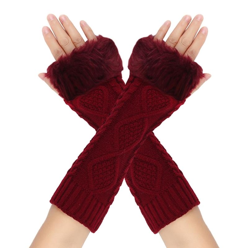 Winter Knitting Gloves Women Half Finger Gloves Outdoor Skiing Cycling Gloves вино красного