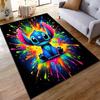Flannel Rug Stitch with Neon Paint Splash Splash Art Black Background Lilo Stitch Colorful Cartoon Home Decor Dorm Room
