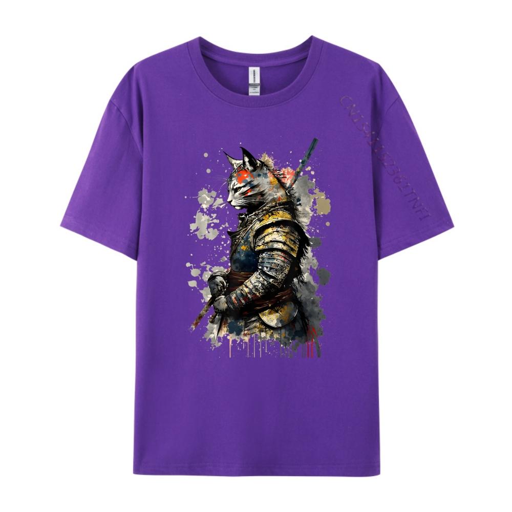 Cat Samurai Wearing Uniform Painting Portrait Cat Samurai Mens Shirts Graphic Tee Short Sleeve Tee Creative