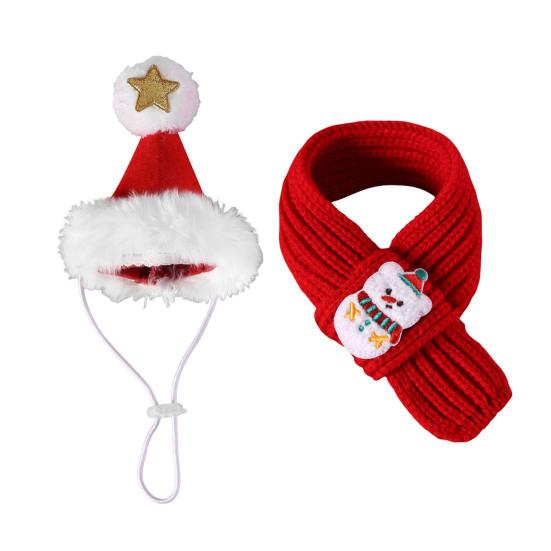 

Yousheng 2 шт./компл. Рождественская шапка и шарф для питомца, регулируемая шапка с белым помпоном, вязаный кошачий шарф, милый рождественский костюм для маленьких собак, кошек S Snowman