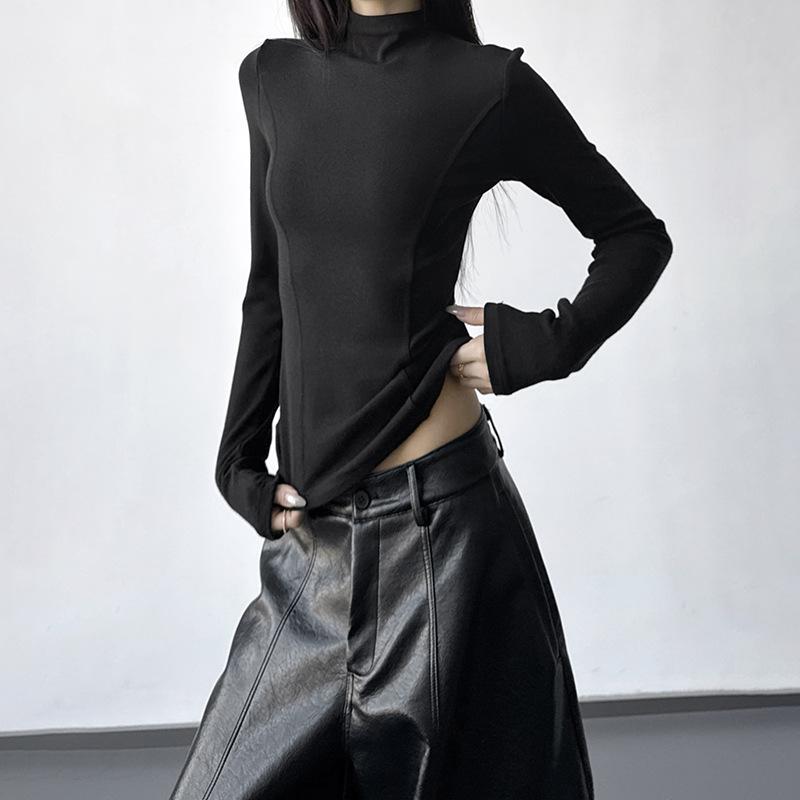 

Women s Slim-Fit Dark Blue High-Neck Long-Sleeve Top - 2025 Winter Collection Extra Large темно-синий
