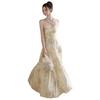 Begonia High-End Französisches Langes Kleid, Gelbes Blumen-Trägerkleid Sommer
