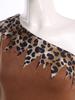 Women Prehistoric Cave Girl Costume Patchwork Print One Shoulder Jagged Hem Dress Over Sleeve Pair