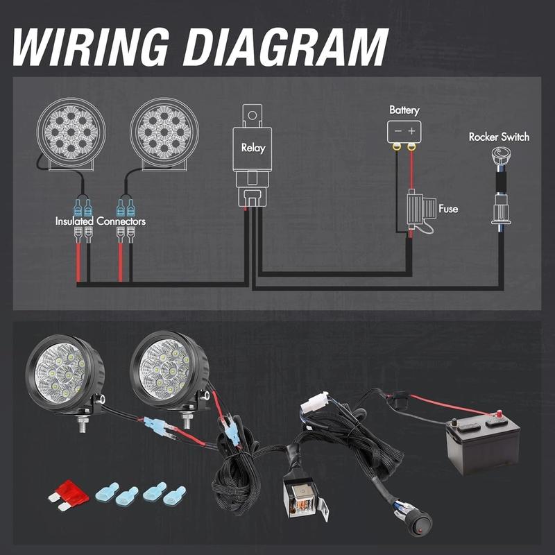 14.8FT LED Light Bar Wiring Harness Kit Universal LED Wiring Harness Nylon Harness For Auto UTV Offroad Boat 12V 40A Relay Fuse