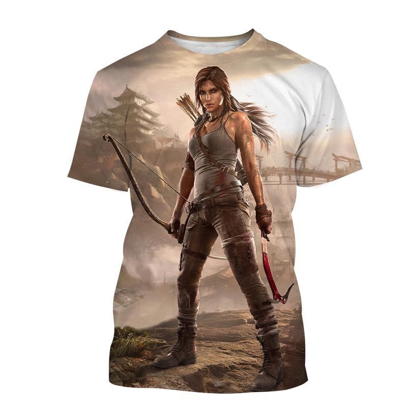 Nové nejprodávanější tričko Tomb Raider s 3D potiskem Tomb Raider Lara Personality Pánské Dámské Cool Street Style Dětské Krátký Rukáv