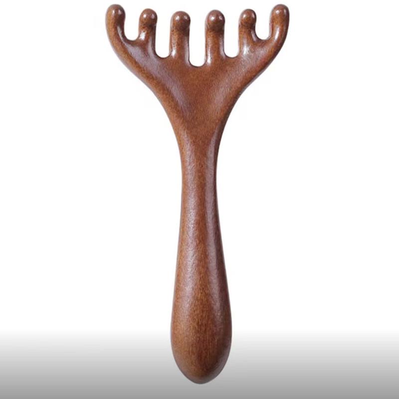 Sandalwood Dragon & Phoenix Six-Claw Massage Comb with Deer Antler Scalp Scratcher for Neck.