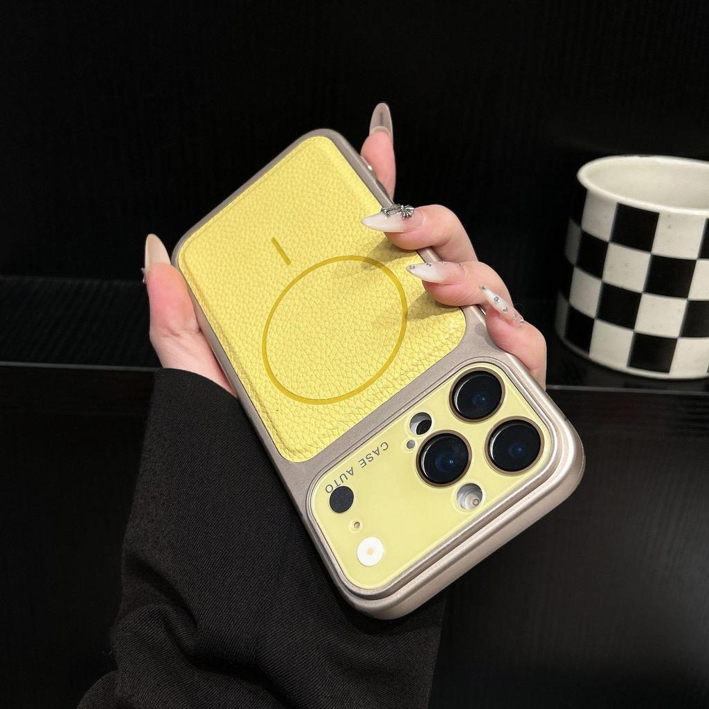 Magnetic Lychee Leather Phone Case for iPhone 17 Pro Max with Crystal Lens Protection