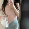 Pure desire spice girl hanging neck one-word collar off-the-shoulder hollow short-sleeved t-shirt women's careful machine tight irregular short top