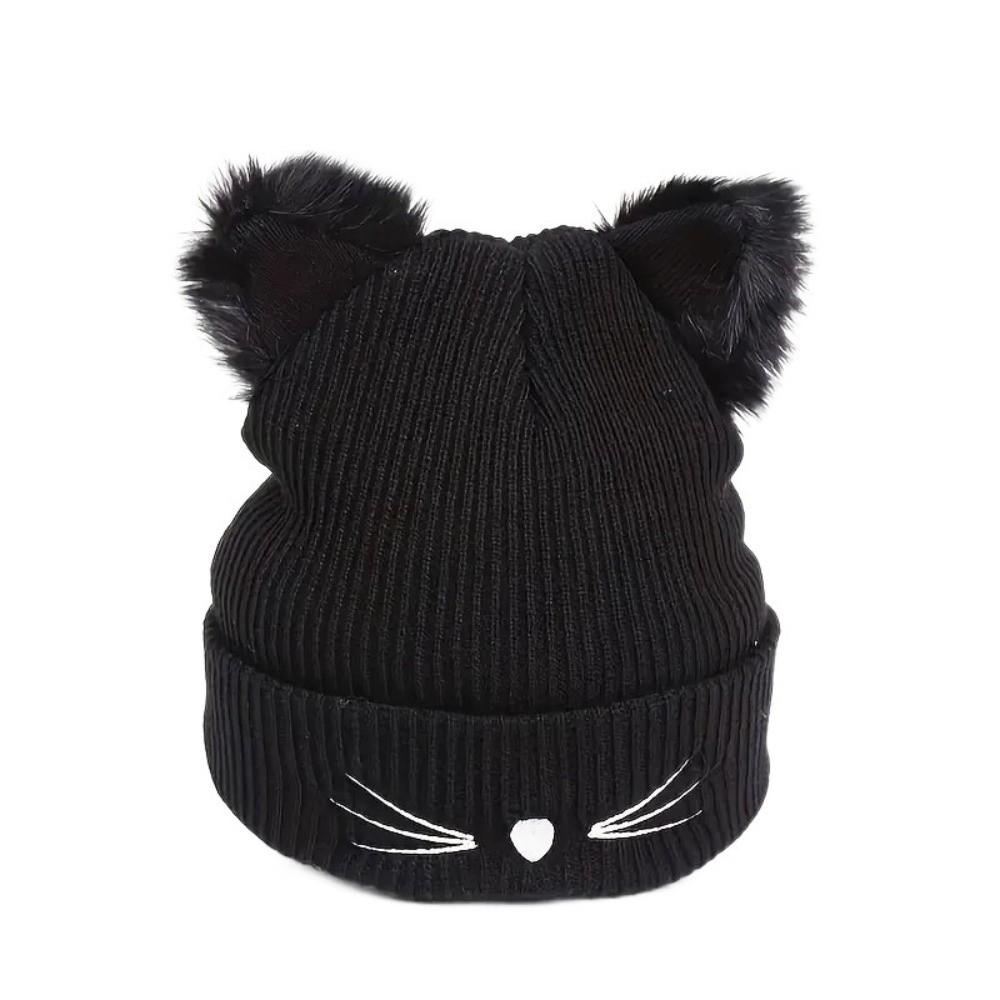 Wool Knitted Pullover Hat Warm Cold Hat Cute Cat Ears Beanies  Winter