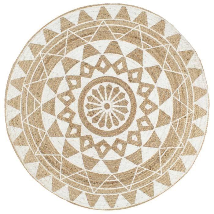 Tapis - vidaXL - Jute fait à la main - 120 cm - Motif floral - Rond