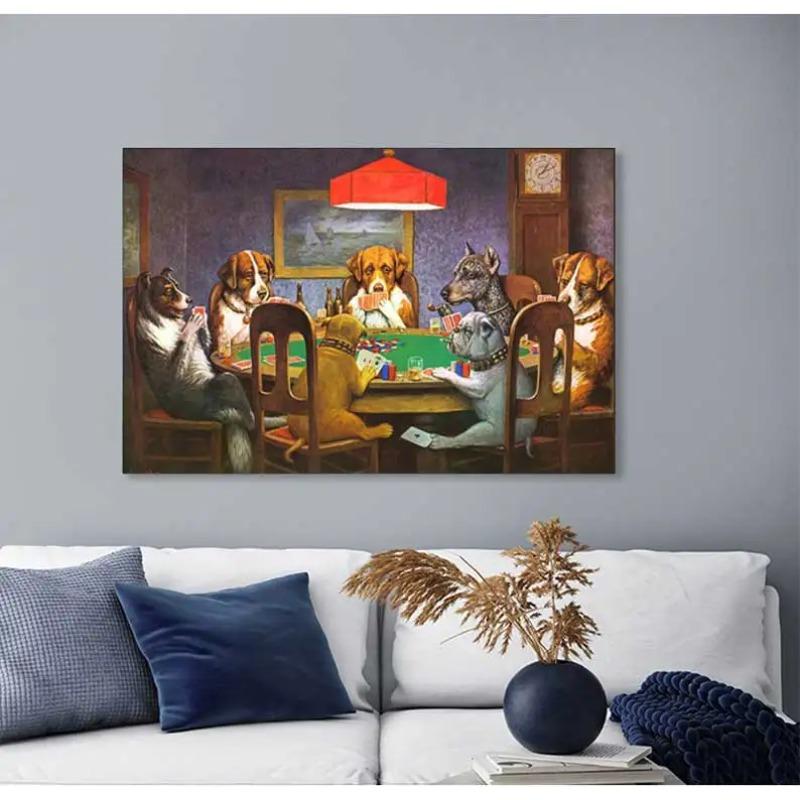 Dogs Playing Poker Funny Art Poster and Prints Wall Art Picture Cool Pet Dog Pug In Casino Canvas Painting Pet Shop Decor