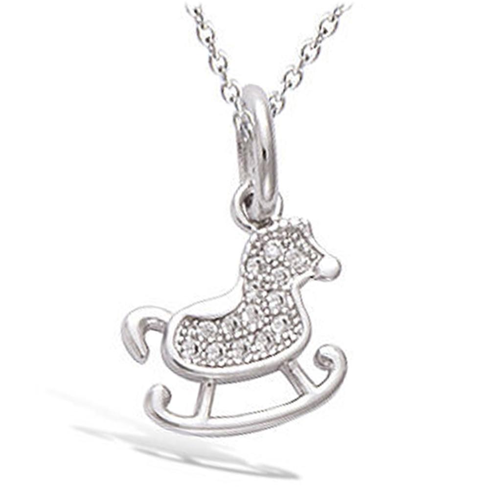 Les Trésors De Lily [N5344] - White 'Rocking Horse' Silver Pendant (rhodium-plated) - 12x11 Mm