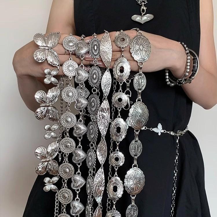 Silver Metal Butterfly Waist Chain Women'S Niche Premium Retro Belt Bohemian Decoration With Skirt