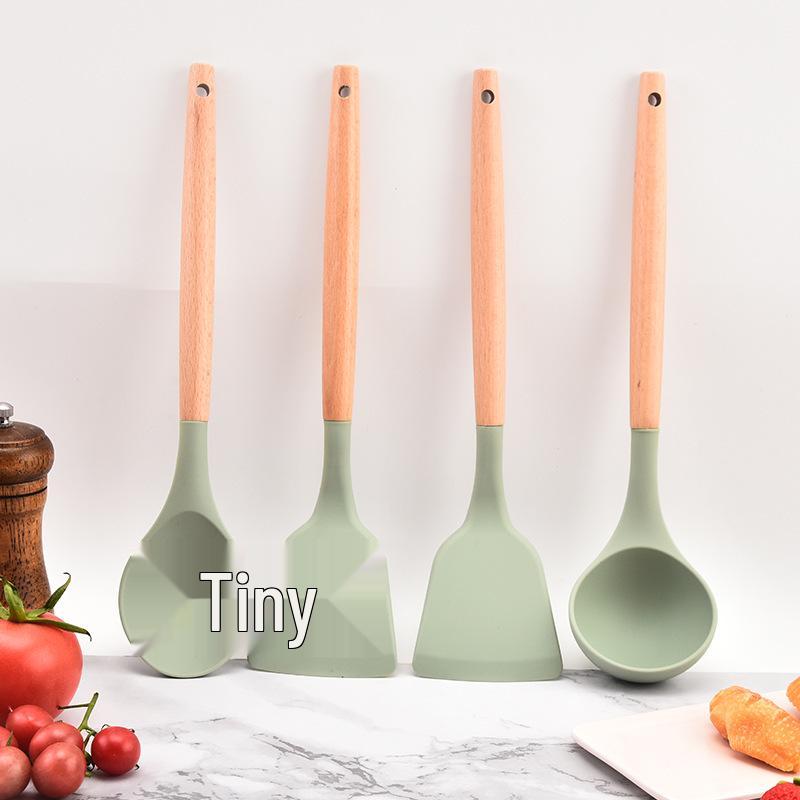 12-teiliges Silikon-Küchenutensilien-Set mit Holzgriffen und Aufbewahrung
