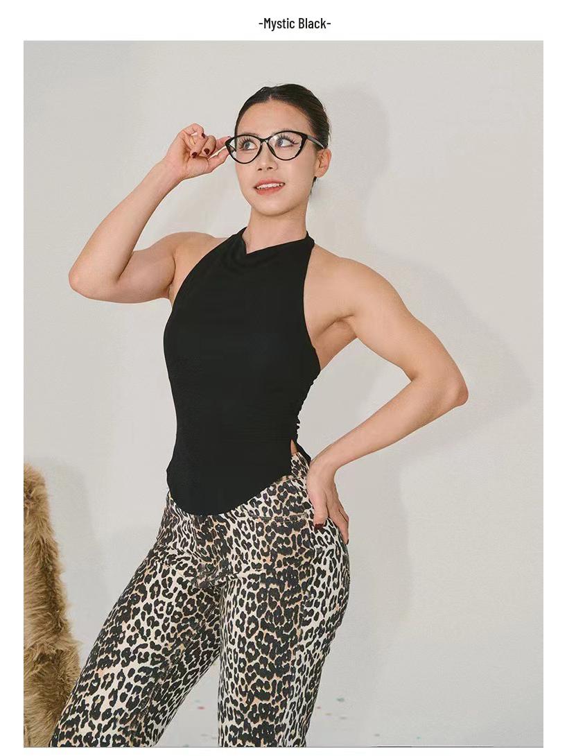 

Женский кросс-бордерный однотонный жилет для йоги: Топ-халтер со стойкой, сексуальный дизайн с открытой спиной, идеально подходит для бега и фитнеса. Large