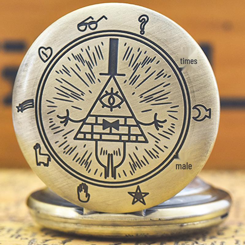 Cartoon Creepy Town Triangle One-Eyed Devil Necklace Quartz Pocket Watch