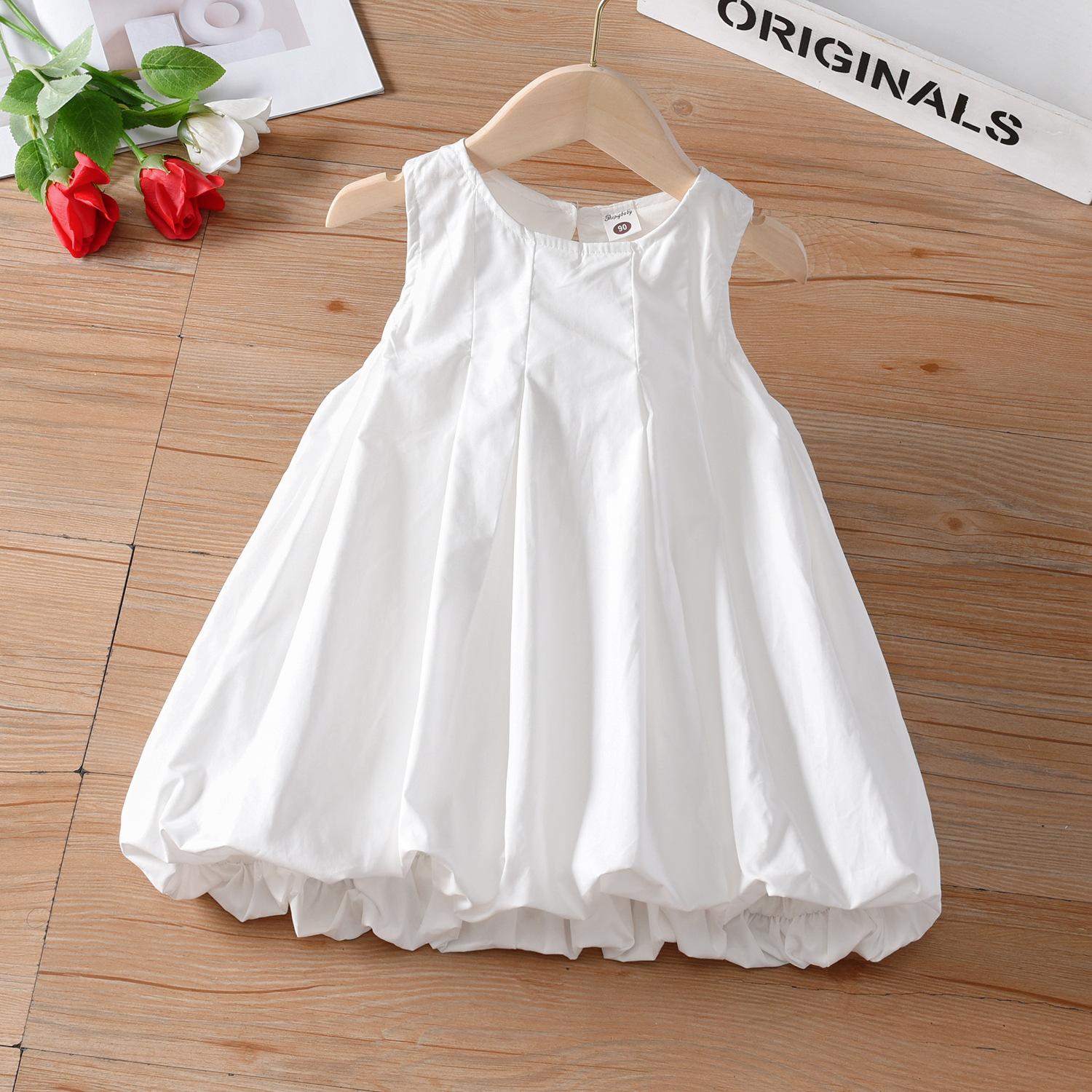Girls Summer Pure White Sleeveless Bud Dress Simple Elegant Stylish Princess Dress 90cm